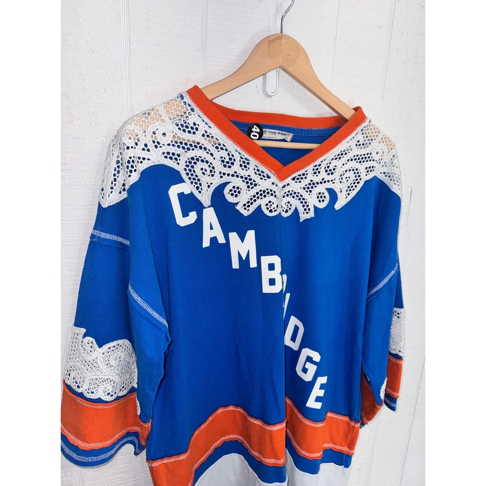 We The Free Cambridge Hockey Jersey Women Blue Orange Lace Accent S/M - Picture 3 of 7